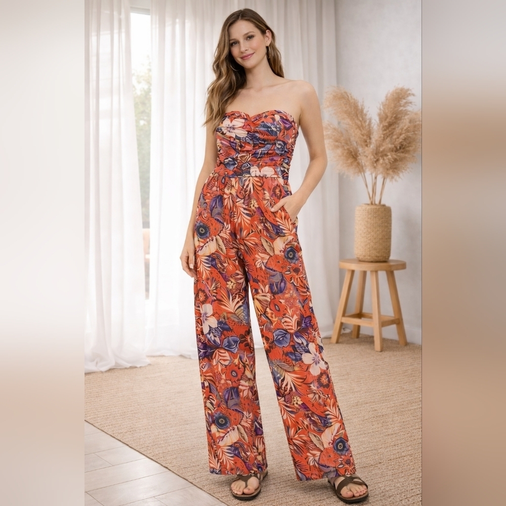 NWOT BOG Collective Strapless Floral Jumpsuit Romper Sz S